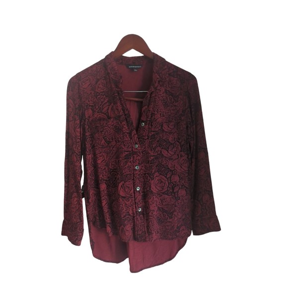 Rock & Republic Small Rose Blouse Deep Burgundy Red Button Down Edgy Top - Picture 1 of 9